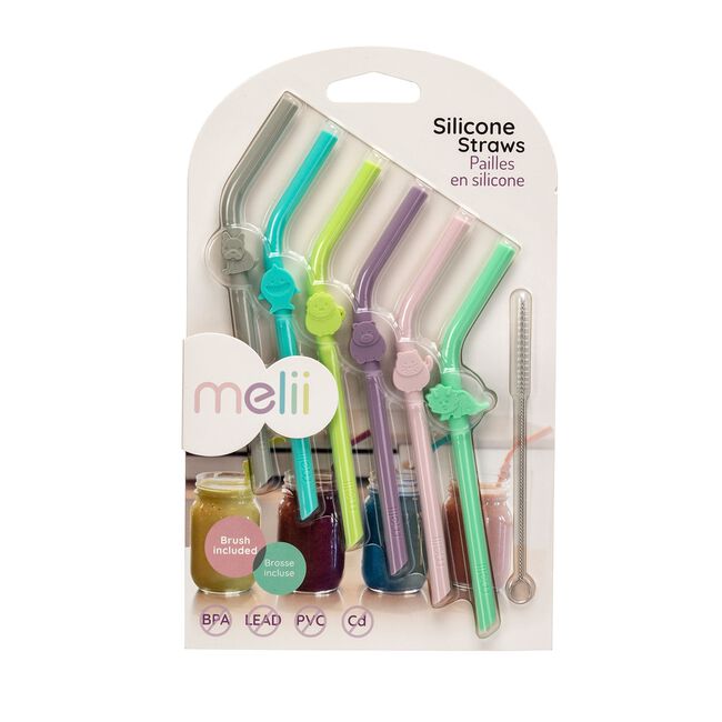 Melii 6 Silicone Animal Straws with Cleaning Brush