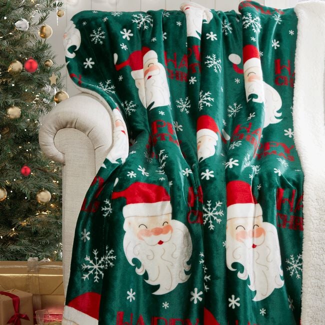 Ruane Snowy Santa Sherpa Green Throw 127cm x 152cm