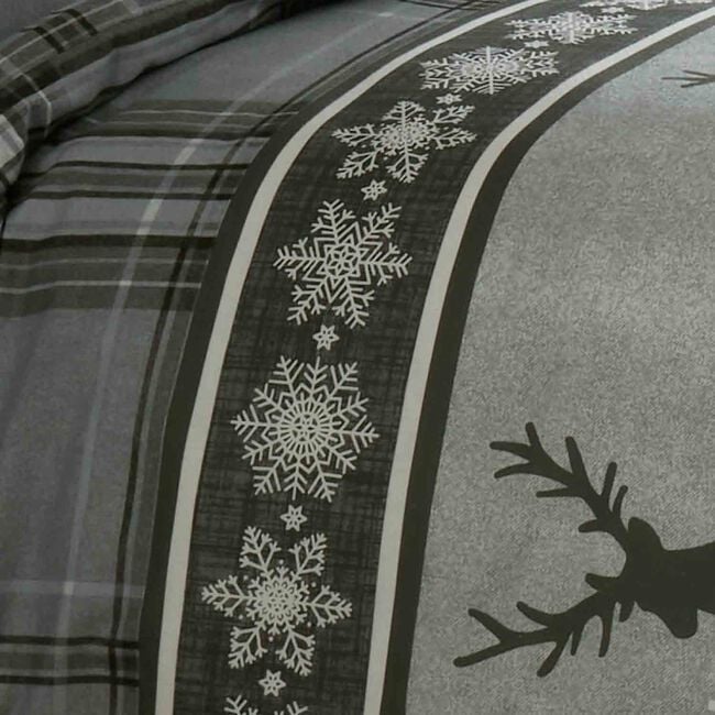 SINGLE DUVET COVER Brushed Cotton Snowflurry Check Stag