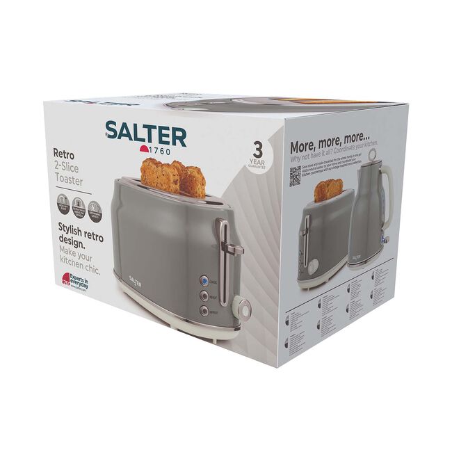 SALTER RETRO GREY CURVED BODY 2 Slice Toaster