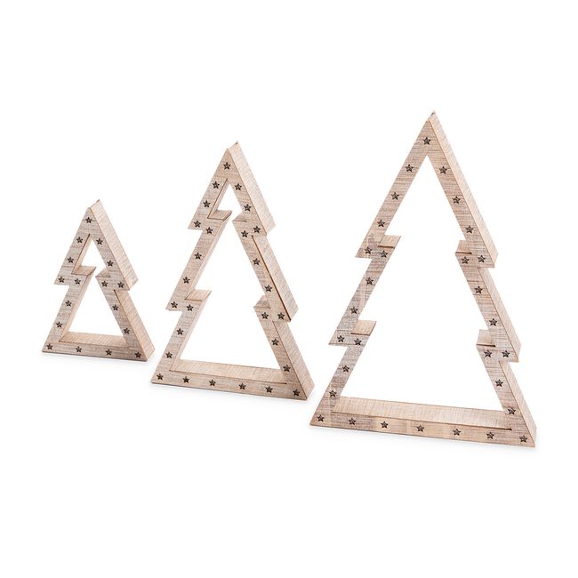 Set of 3 Light Up Wooden Christmas Tree