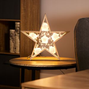 Light Up White Roses Star Wooden Frame