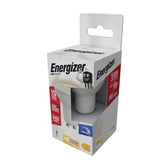 Energizer GU10 LED Bulb 3.6W (EQ50W) 375LM