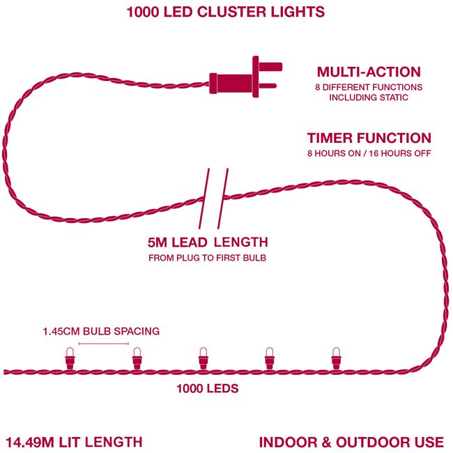 1000 WHITE Led Cluster Lights