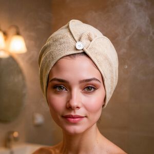 NICOLE DAY FLEECE KHAKI Hair Turban