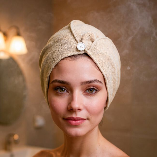 NICOLE DAY FLEECE KHAKI Hair Turban