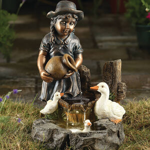 Girl & Ducks Playing Garden Water Feature