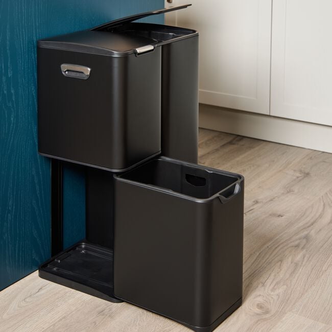 NORDHAUS BLACK TRIPLE COMPARTMENT 60L RECYCLING Bin