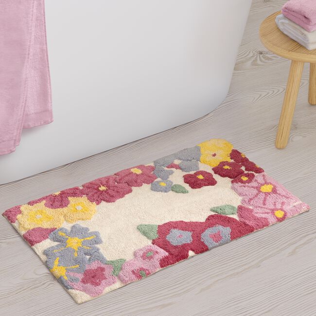 Floral Border Bath Mat 50cm x 80cm