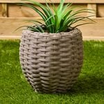 WICKER Small Round Plant Pot Grey