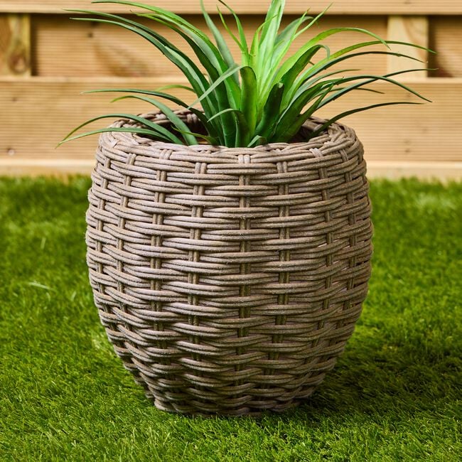 WICKER Small Round Plant Pot Grey