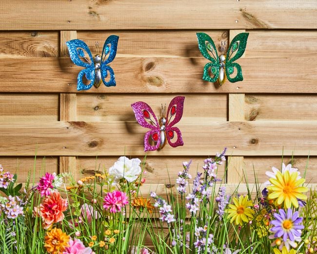 Glitter Jewel Butterflies Garden Wall Art Set of 3