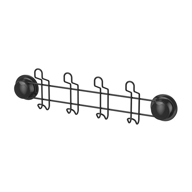 Black 4 Hook Rack with Suction Fix