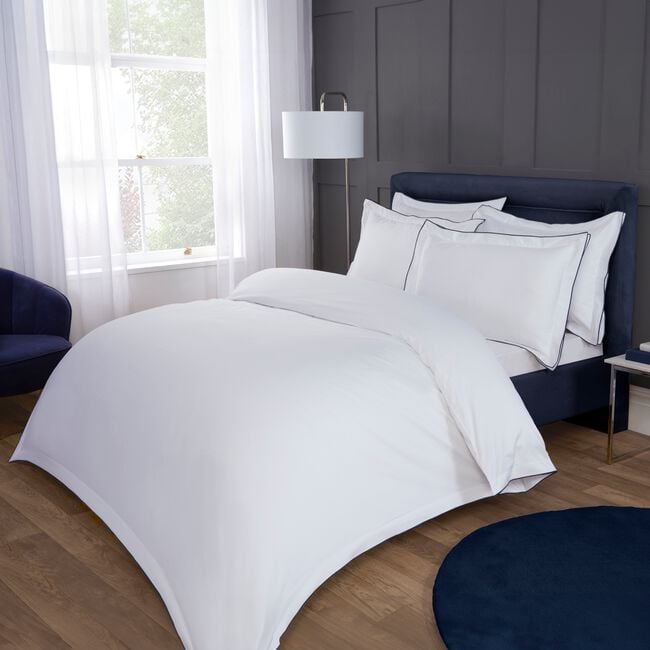 SUPER KING DUVET COVER Contrast Pipe Navy 500TC