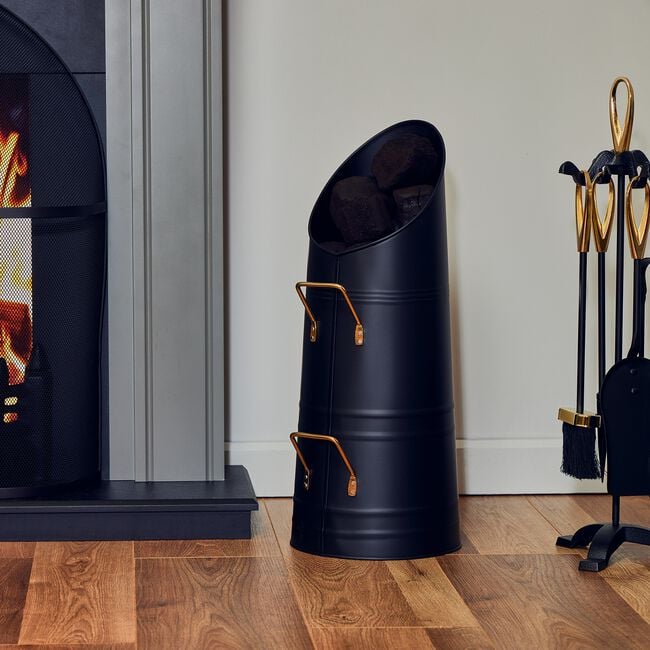 Silverflame Coal Hod Black with Brass Handles