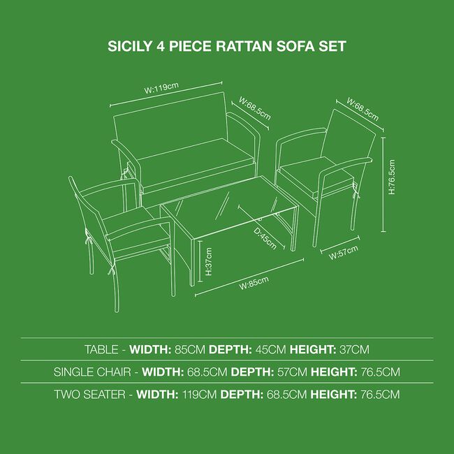 Sicily 4 Piece Rattan Sofa Set