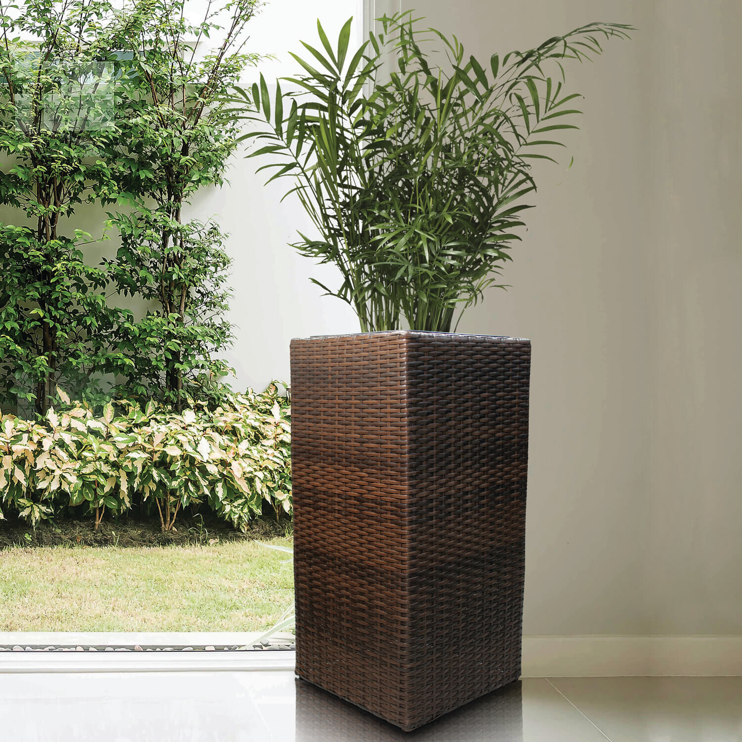 Tall Square Rattan Plant Pot Home Store More
