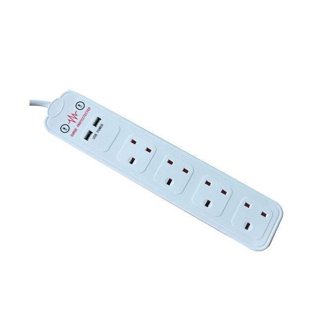 4 Way Extension Lead with 2 USB Surge Protected