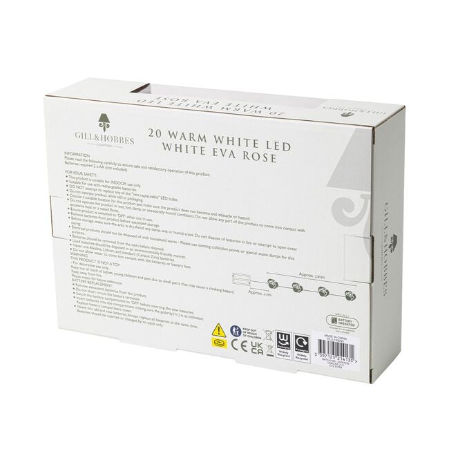 20 Warm White LED Rose String Lights