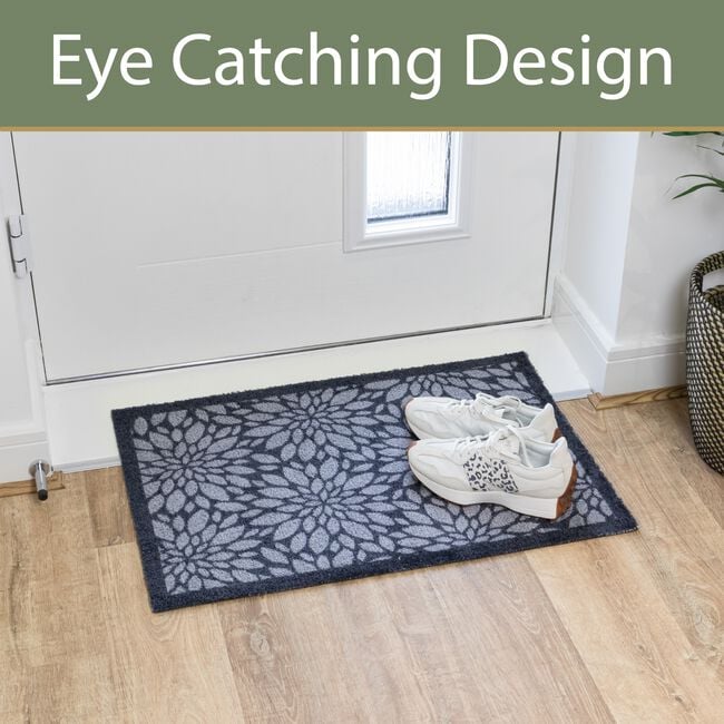 JVL Flowers Black/Grey Mega Mat 50cm x 75cm