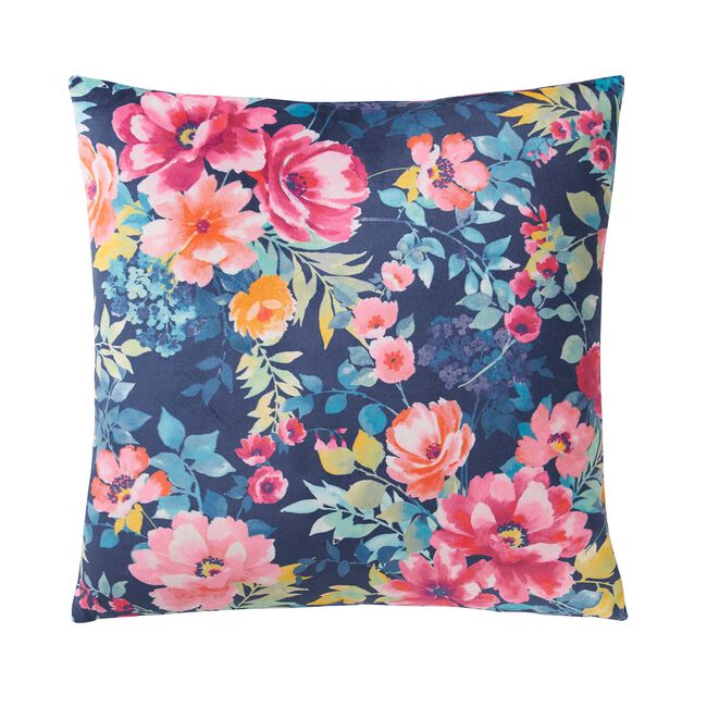 Indoor Outdoor Floral Stripe Navy Cushion 