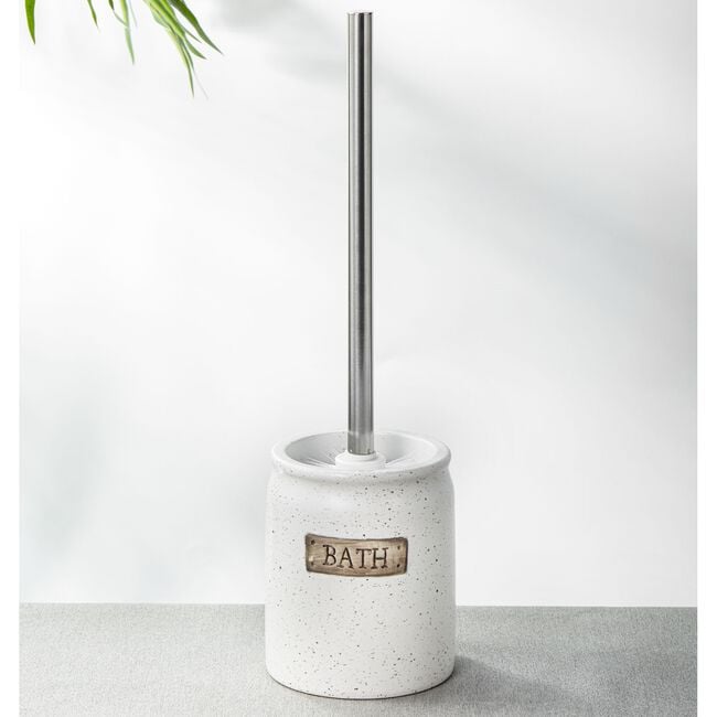 Rustic Ceramic Toilet Brush Holder - White