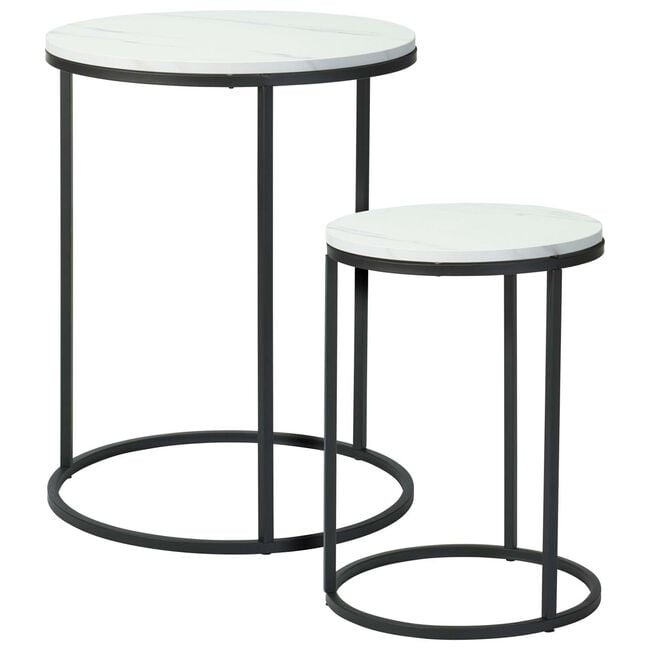 White Marble Style Side Tables Set of 2