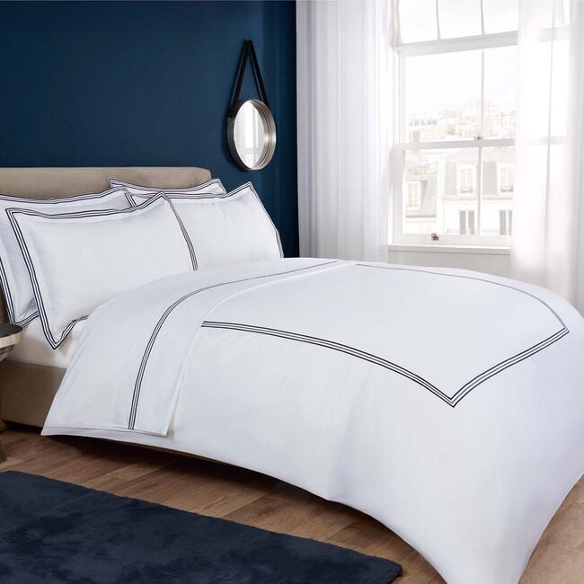 SINGLE DUVET COVER Tripoint Border Navy 500TC 