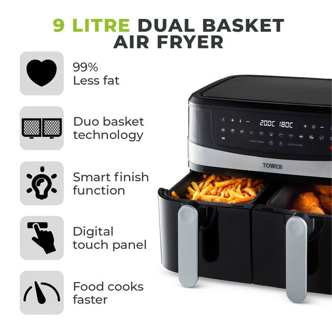 Tower Vortx 9L Black Dual Basket Air Fryer