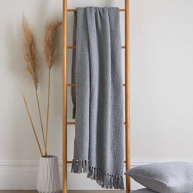 DRIFT HOME HAYDEN 100% RECYCLED COTTON GREY 200x200cm Throw