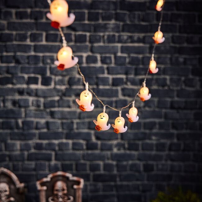 10 Warm White LED Ghost With Pumpkin String Lights