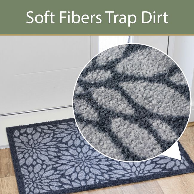 JVL Flowers Black/Grey Mega Mat 50cm x 75cm