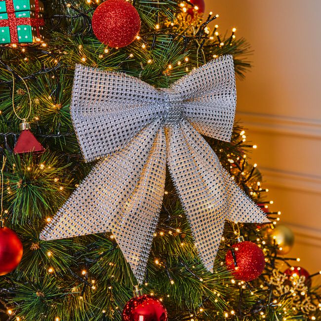 Large Silver Diamante Christmas Bow