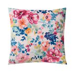 Indoor Outdoor Floral Stripe White Cushion 