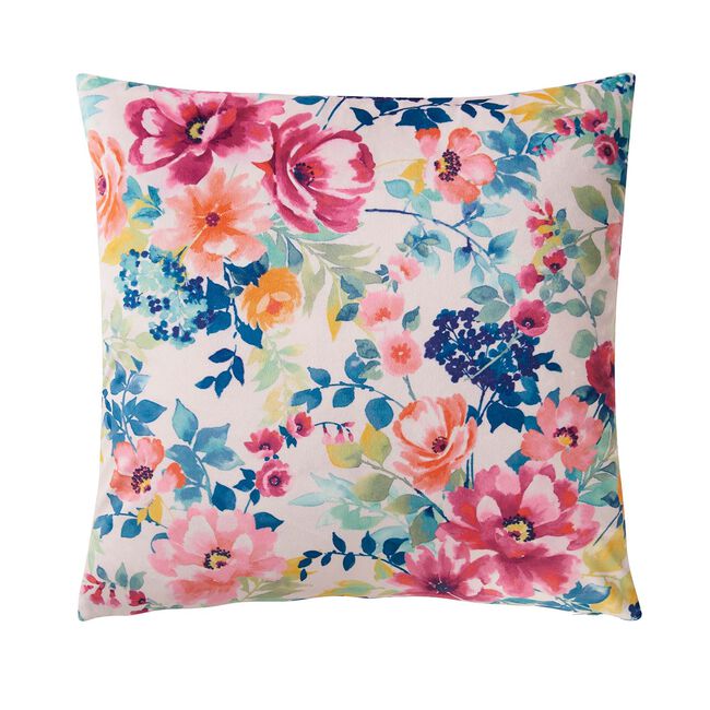 Indoor Outdoor Floral Stripe White Cushion 