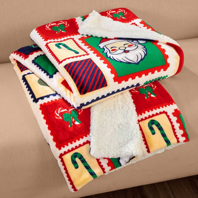 Ruane Festive Stamps Sherpa Throw 127cm x 152cm