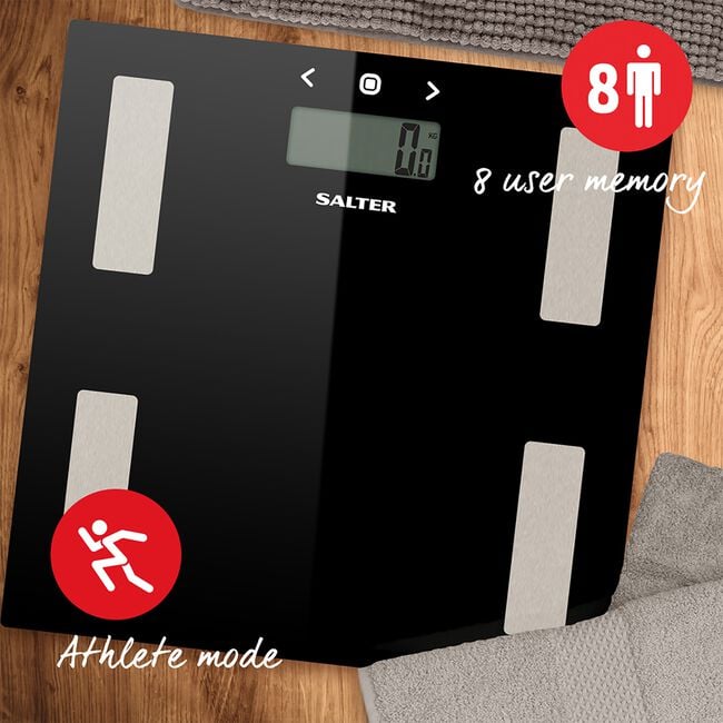 Salter BMI Analyser Black Glass Bathroom Scales