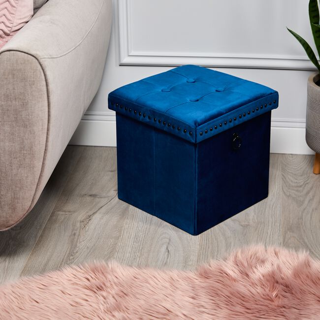 VELVET FOLDABLE SMALL NAVY Ottoman