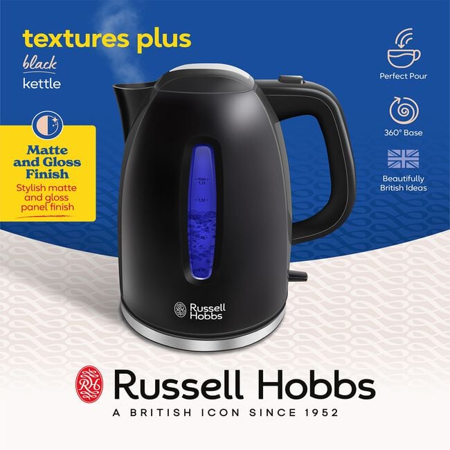 Russell Hobbs Textures Black Kettle 1.7L