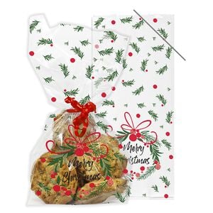 Merry Christmas Wreath 20 Cello Treat Bags
