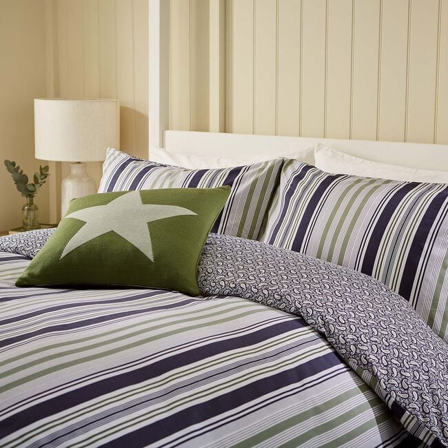 KING SIZE DUVET COVER Beach House Stripe Green / Slate