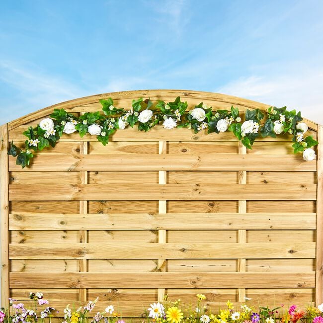 1.8m White Rose With Ivy Leaves Garland