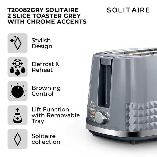 TOWER SOLITAIRE GREY 2 Slice Toaster