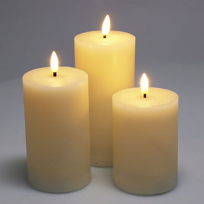 LED Ivory Pillar Candles Set Of 3 