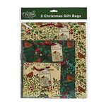 3 Christmas Gift Bags - Green Robin