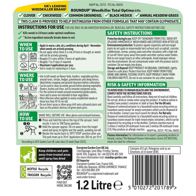 Roundup Total Optima Weedkiller Gun 1.2L