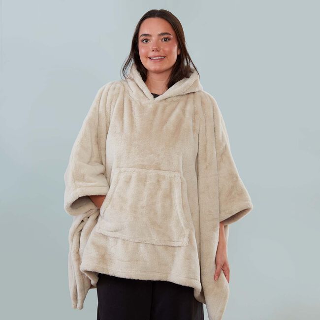 NICOLE DAY FAUX FUR HOODIE BLANKET Natural 
