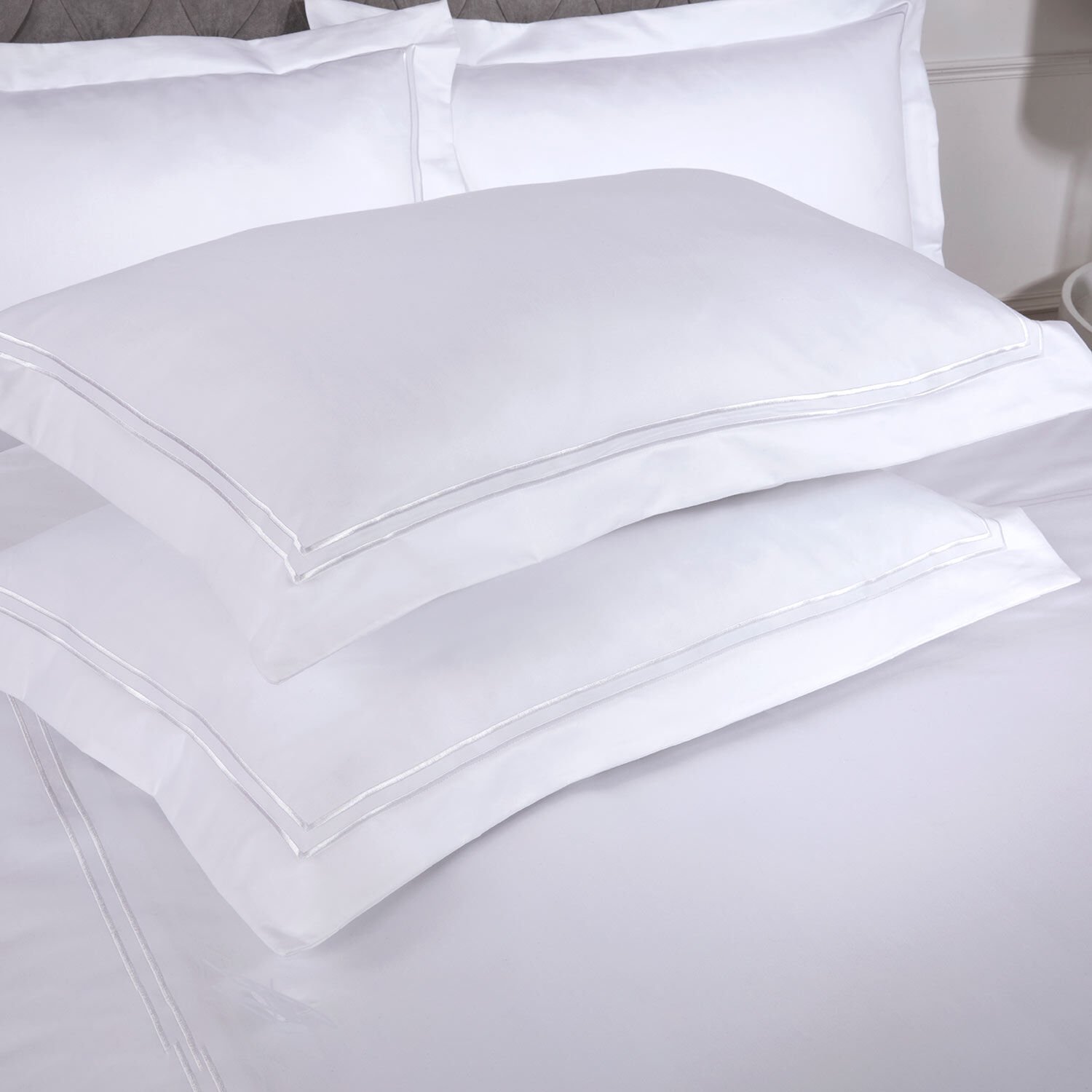 1000TC Double Stitch White Oxford Pillowcase Pair