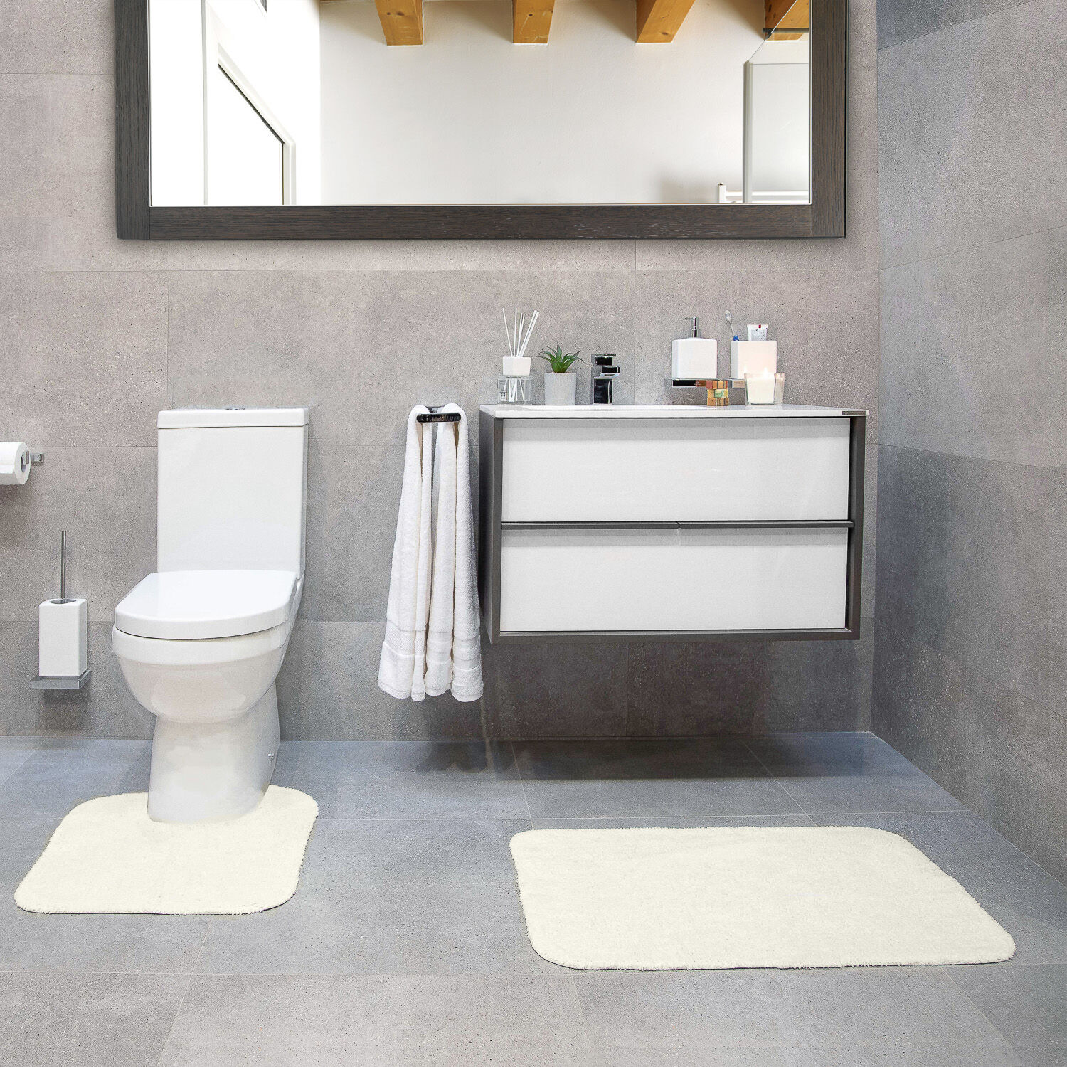 2 Piece Cotton Plain Dye Cream Bathroom Set
