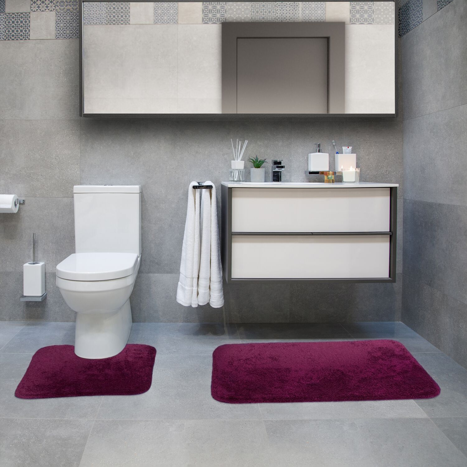 2 Piece Cotton Plain Dye Crimson Bathroom Set